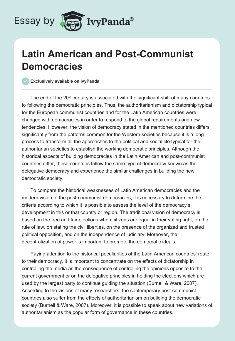 Latin American and Post-Communist Democracies. Page 1
