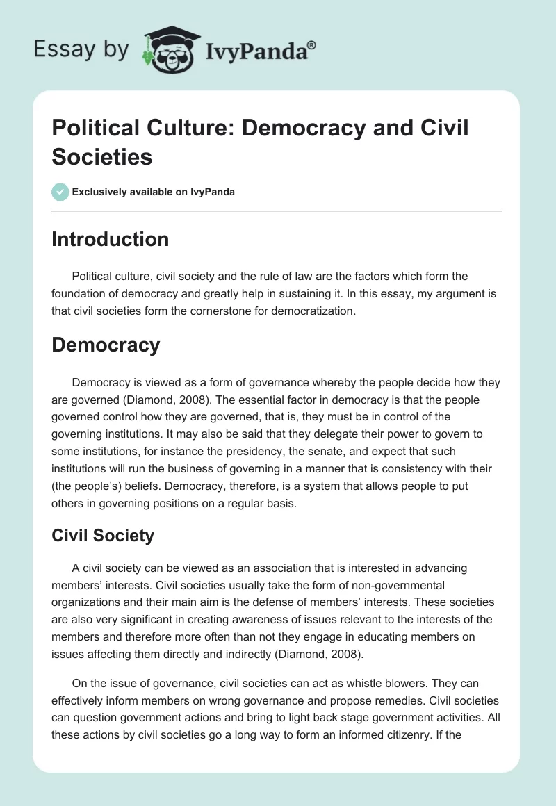 Political Culture: Democracy and Civil Societies. Page 1