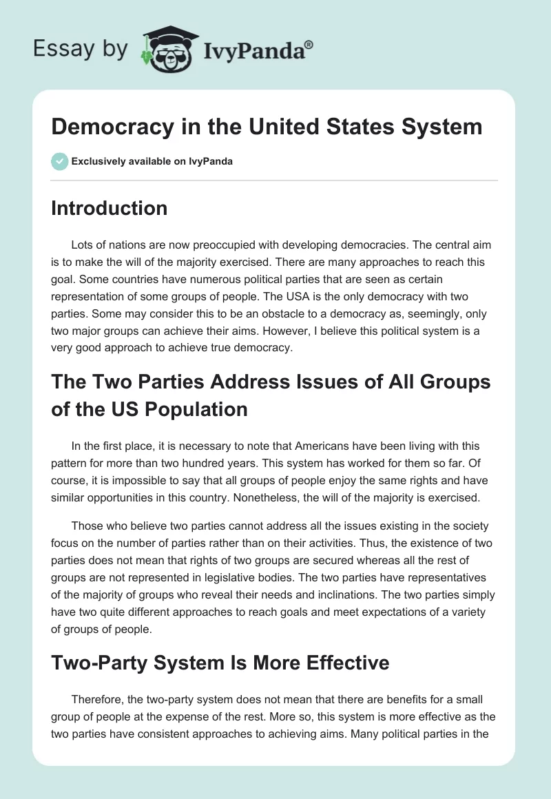 Democracy in the United States System. Page 1