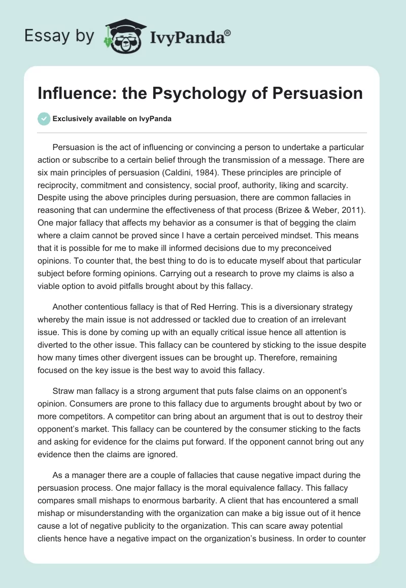 Influence: the Psychology of Persuasion. Page 1