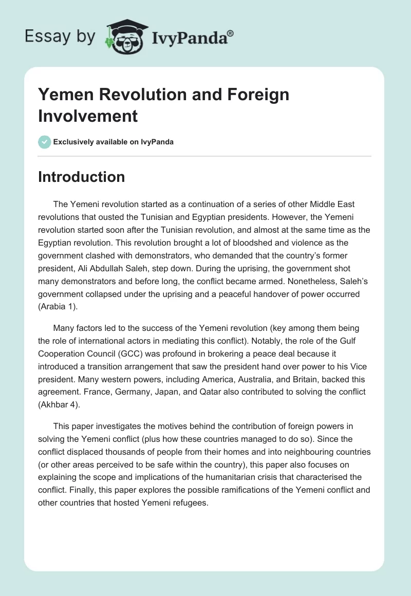 Yemen Revolution and Foreign Involvement. Page 1