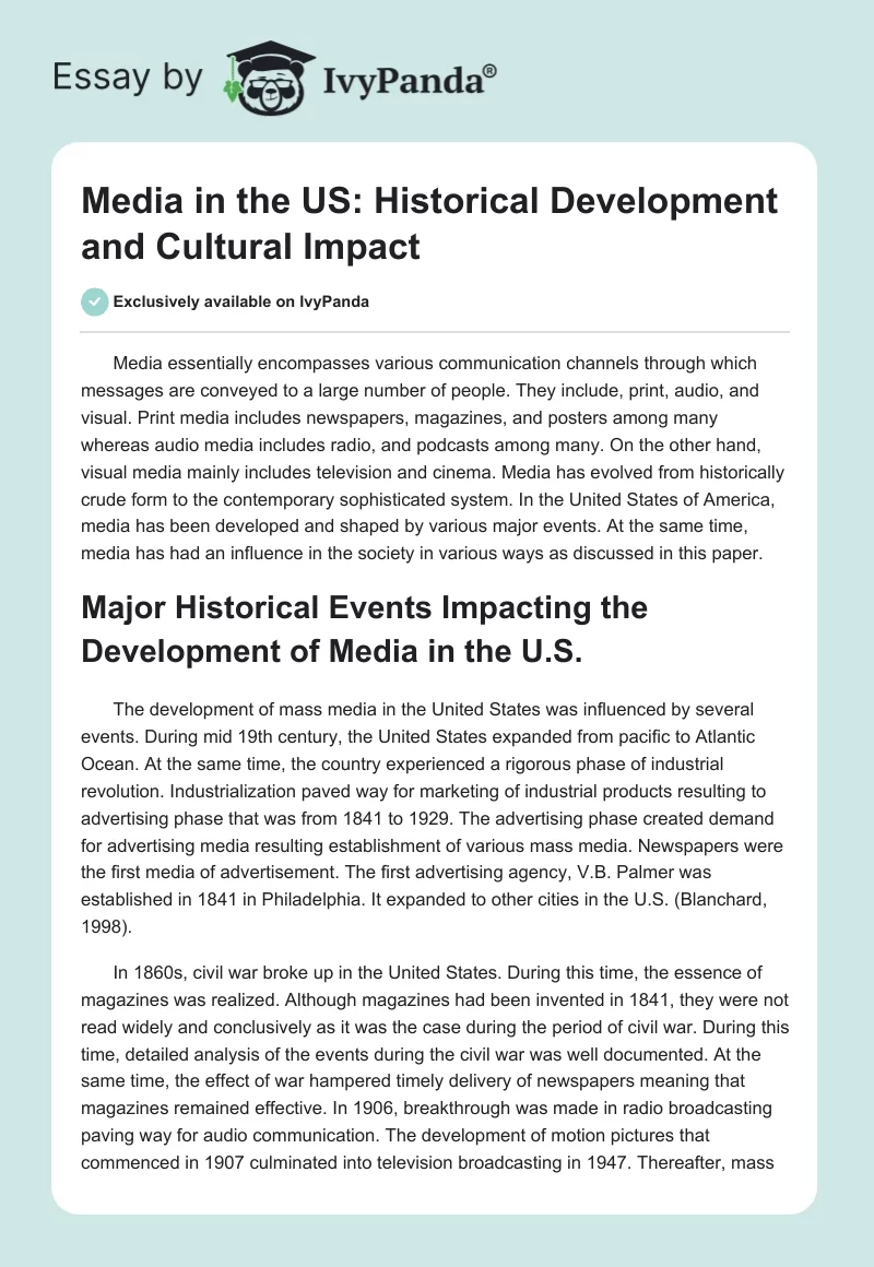 Media in the US: Historical Development and Cultural Impact. Page 1