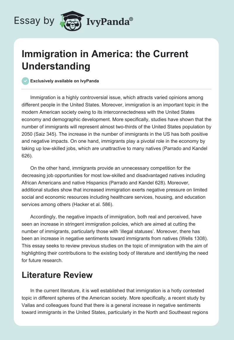 Immigration in America: the Current Understanding. Page 1