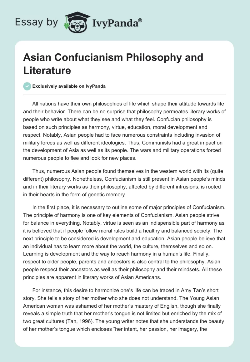 Asian Confucianism Philosophy and Literature. Page 1