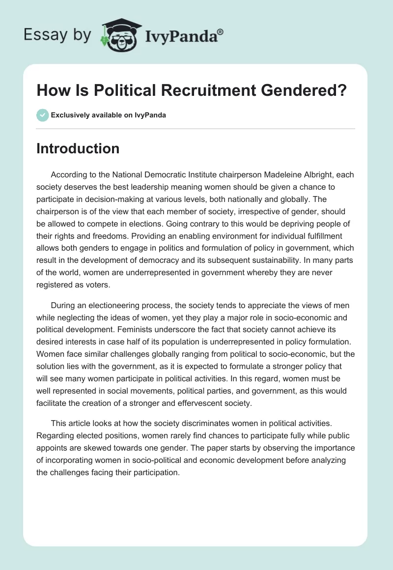 How Is Political Recruitment Gendered?. Page 1