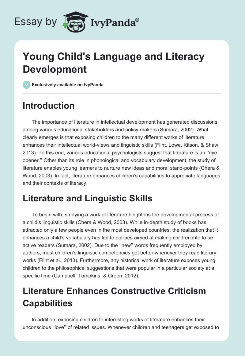 Young Child's Language and Literacy Development. Page 1