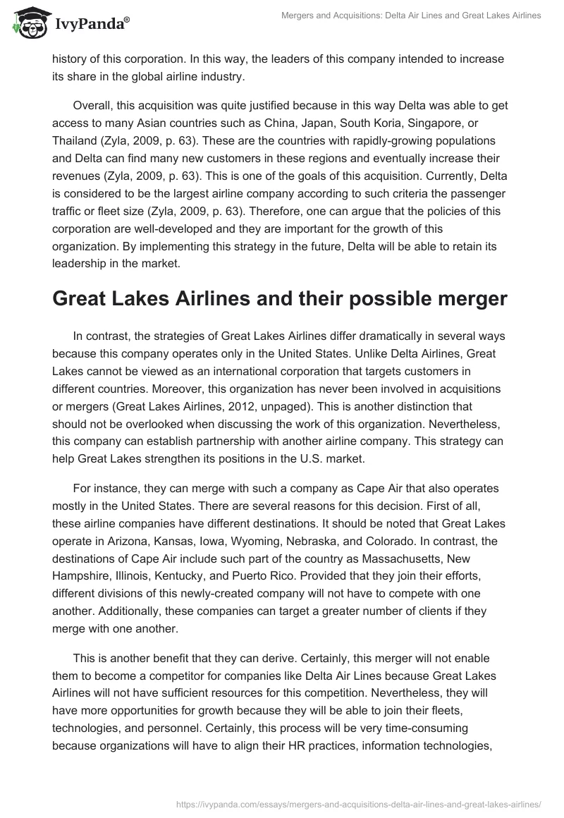 Mergers and Acquisitions: Delta Air Lines and Great Lakes Airlines. Page 2