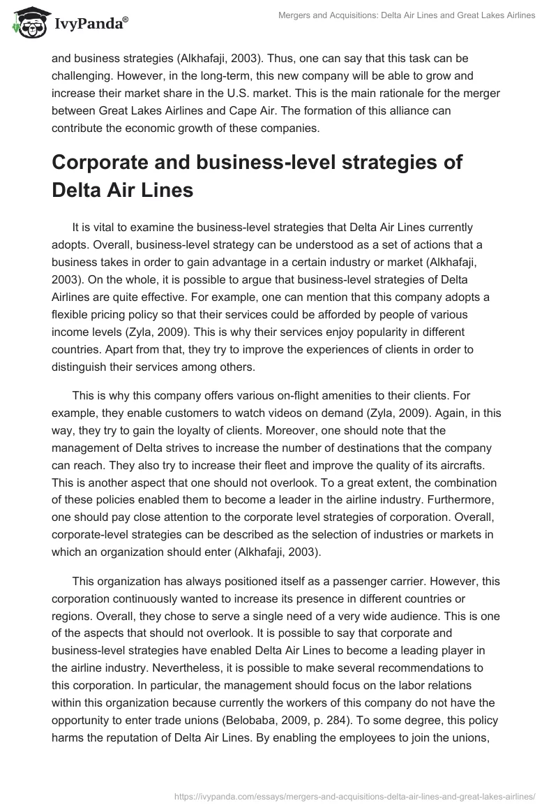 Mergers and Acquisitions: Delta Air Lines and Great Lakes Airlines. Page 3