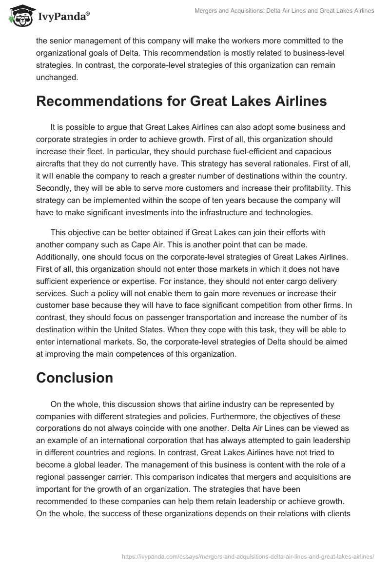 Mergers and Acquisitions: Delta Air Lines and Great Lakes Airlines. Page 4