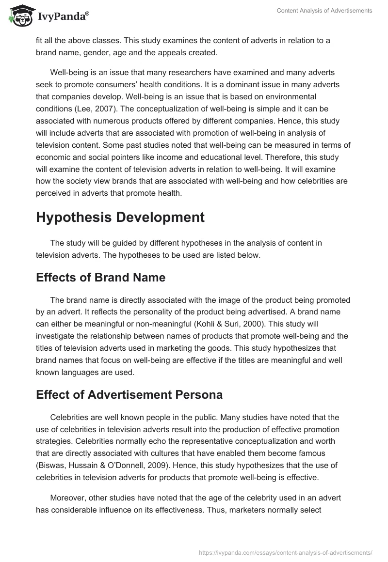 Content Analysis of Advertisements. Page 2