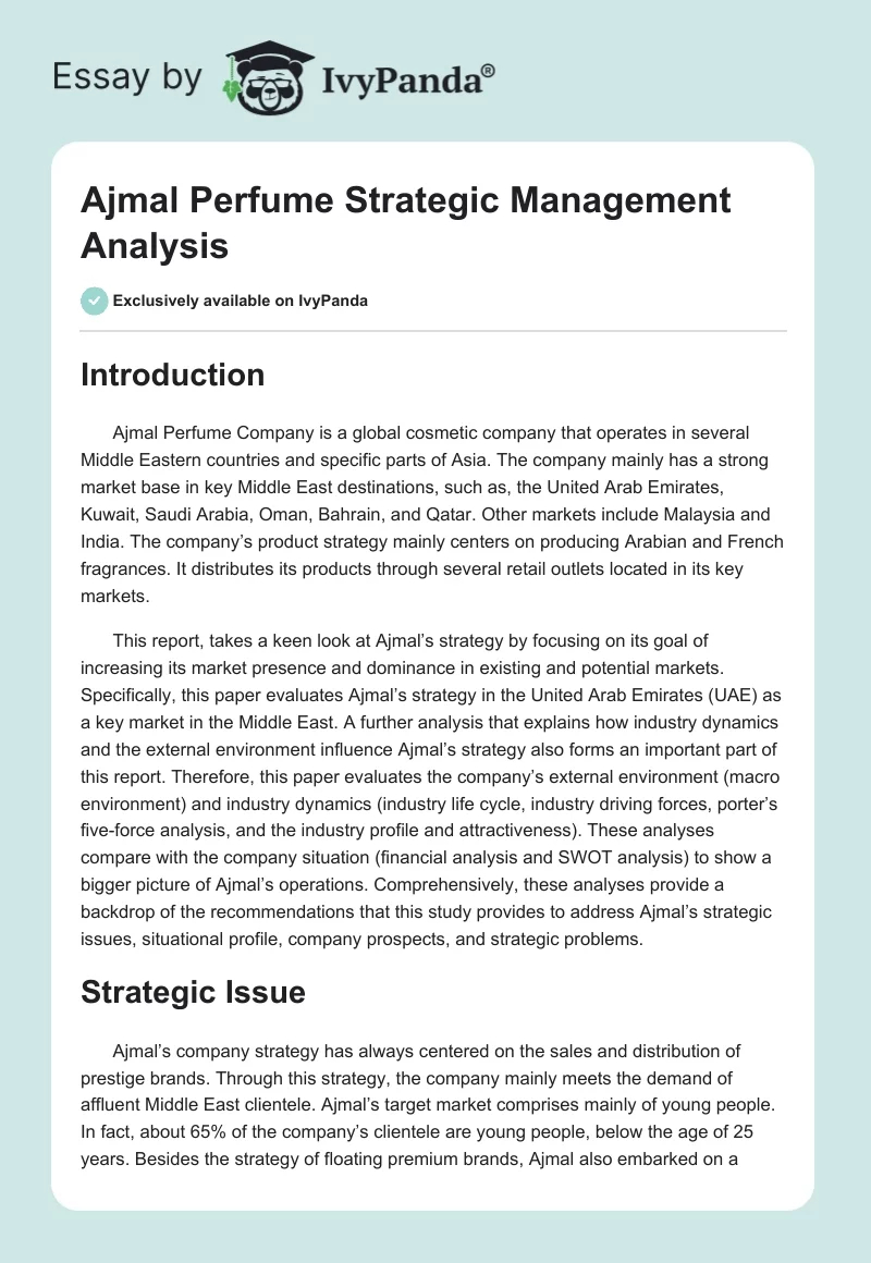 Ajmal Perfume Strategic Management Analysis. Page 1