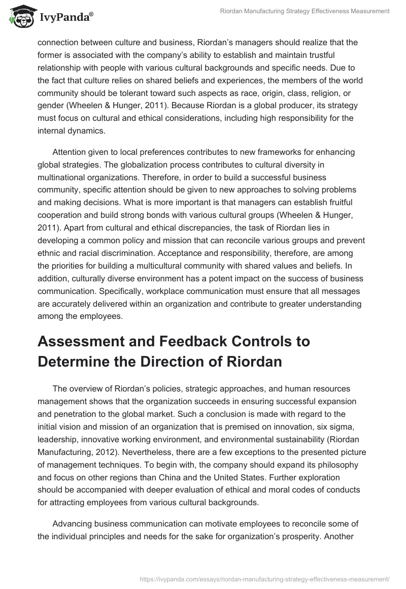 Riordan Manufacturing Strategy Effectiveness Measurement. Page 3