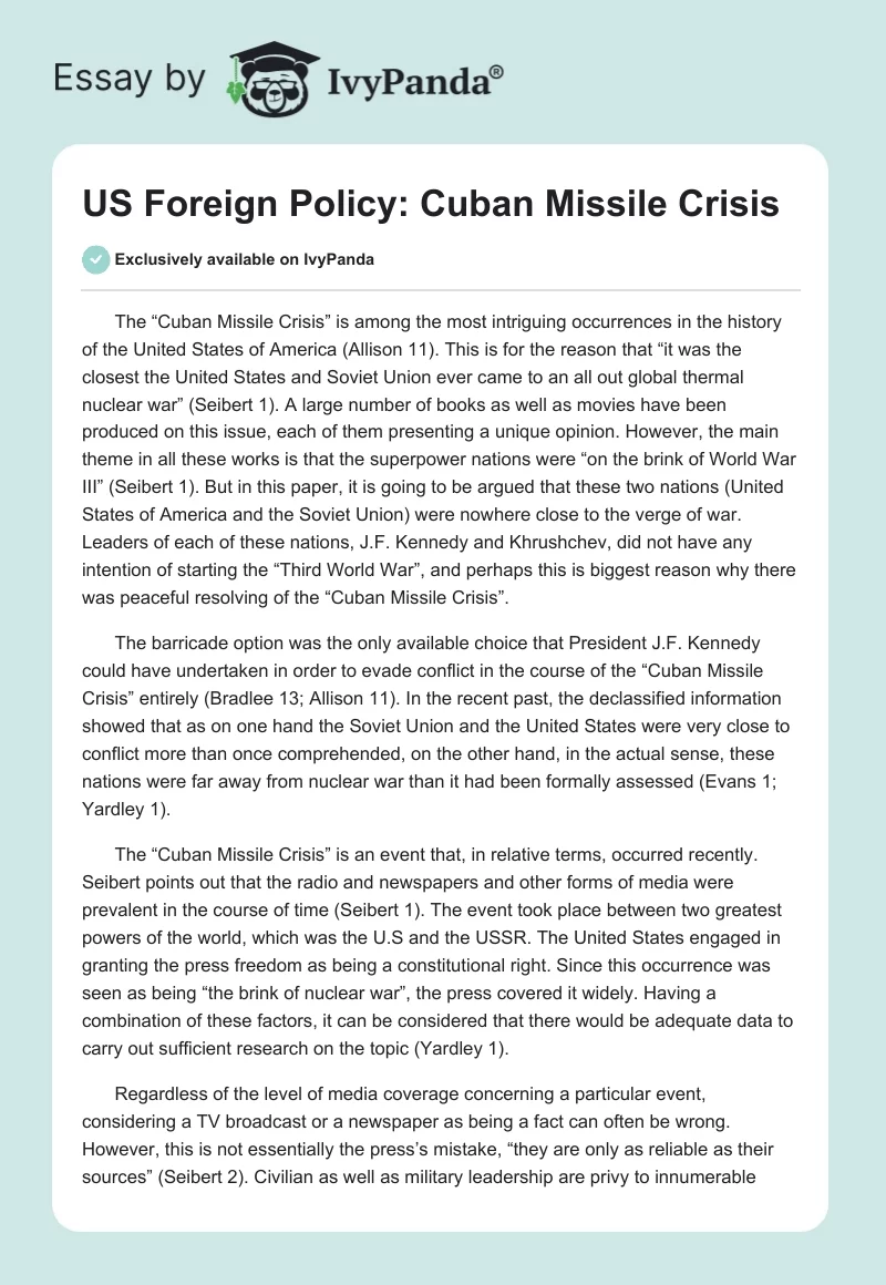 US Foreign Policy: Cuban Missile Crisis. Page 1
