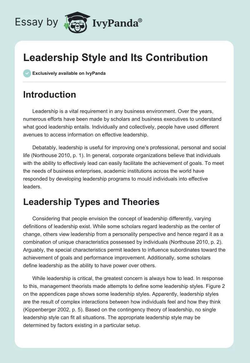 Leadership Style and Its Contribution. Page 1