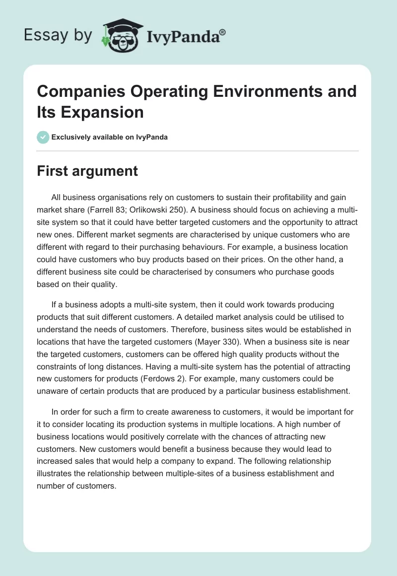 Companies Operating Environments and Its Expansion. Page 1