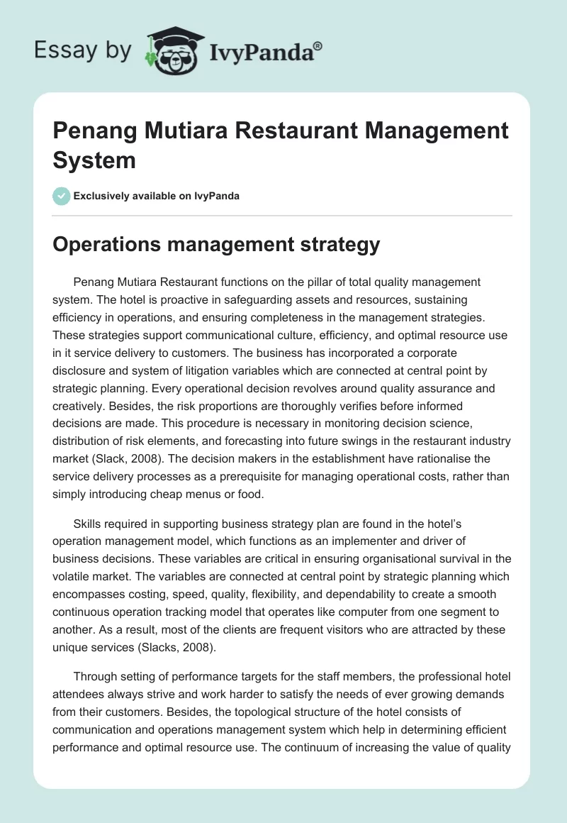 Penang Mutiara Restaurant Management System. Page 1
