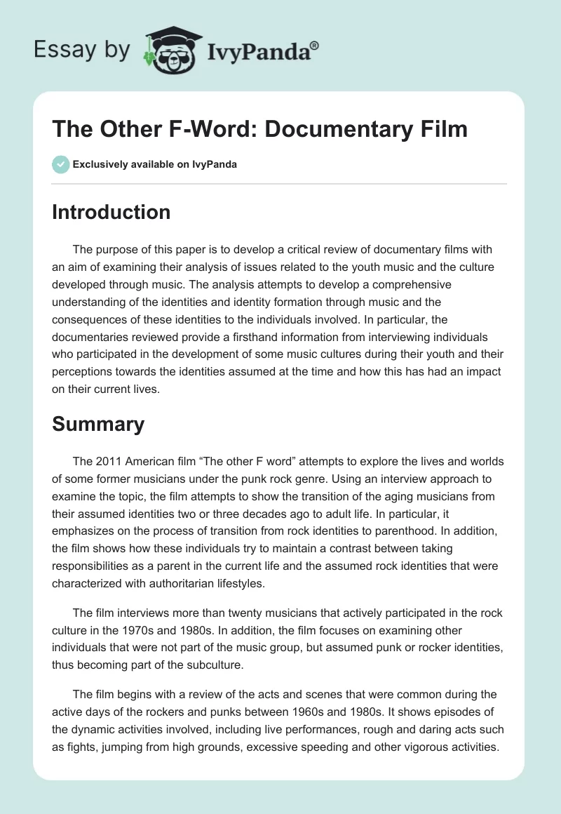 "The Other F-Word": Documentary Film. Page 1