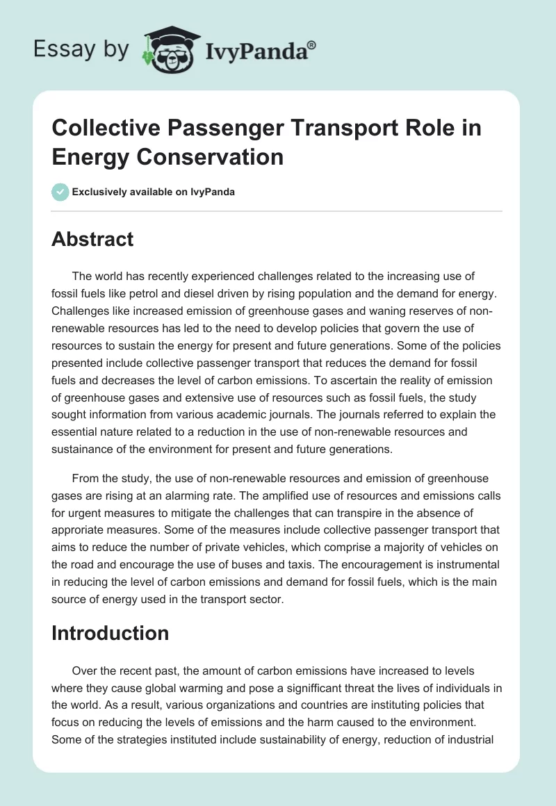 Collective Passenger Transport Role in Energy Conservation. Page 1