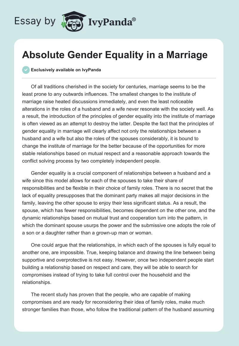 Absolute Gender Equality in a Marriage. Page 1