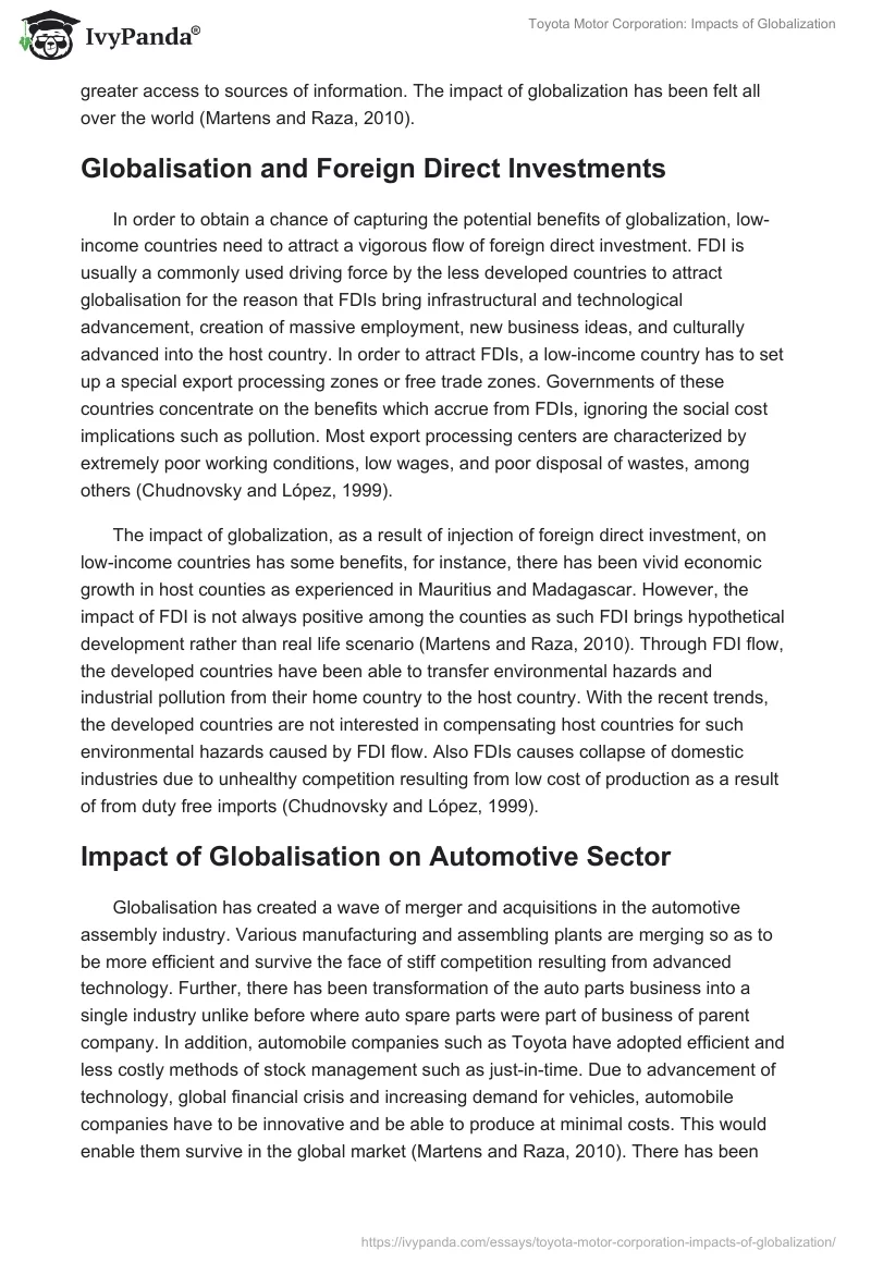 Toyota Motor Corporation: Impacts of Globalization. Page 2