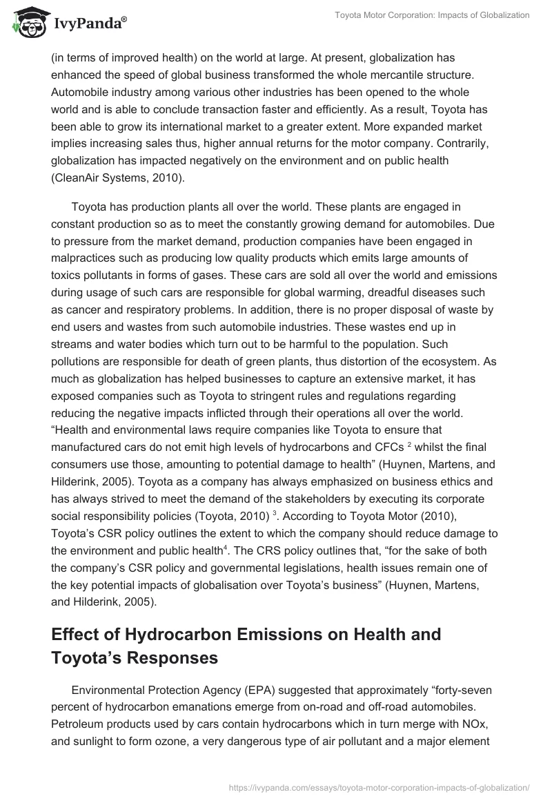 Toyota Motor Corporation: Impacts of Globalization. Page 4