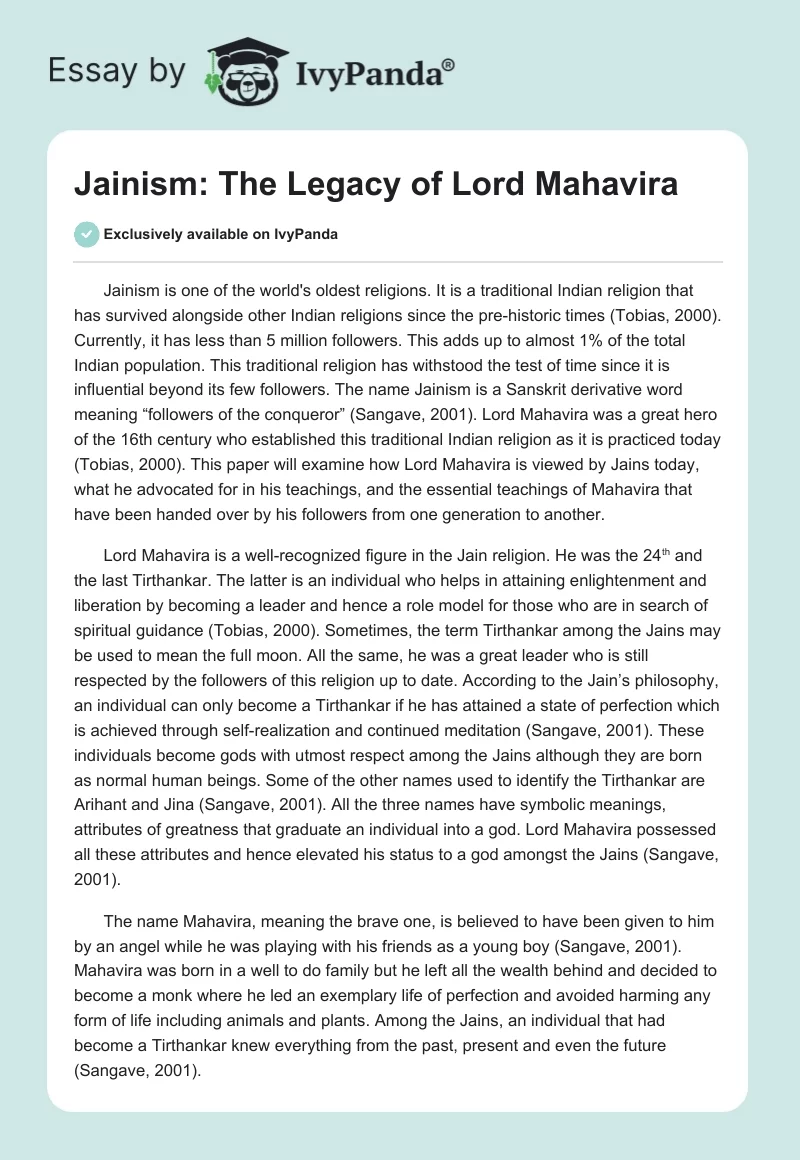 Jainism: The Legacy of Lord Mahavira. Page 1