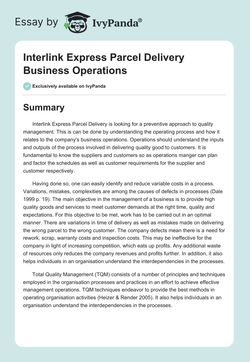Interlink Express Parcel Delivery Business Operations. Page 1