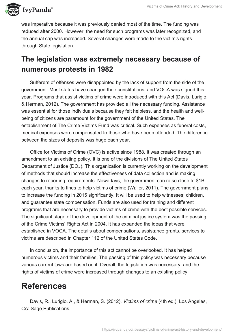 Victims of Crime Act: History and Development. Page 2