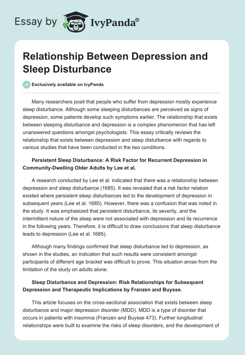 Relationship Between Depression and Sleep Disturbance. Page 1