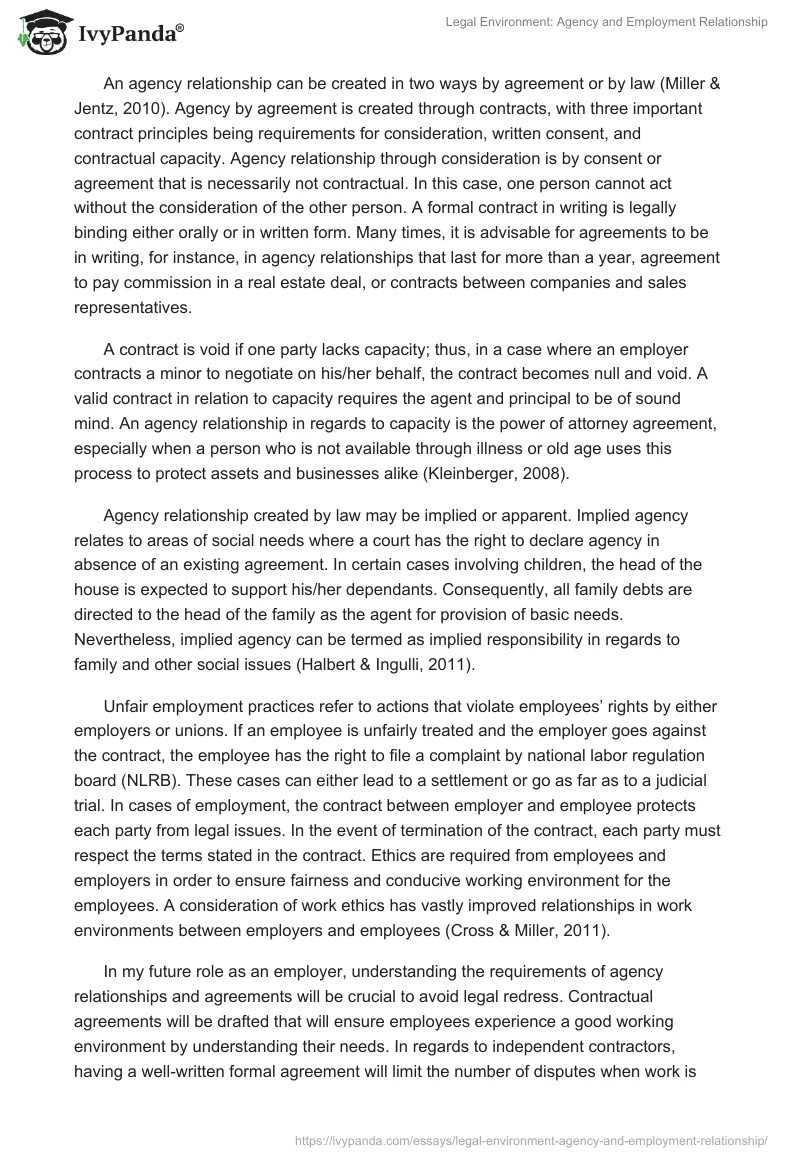 Legal Environment: Agency and Employment Relationship. Page 2