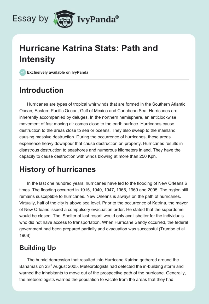 Hurricane Katrina Stats: Path and Intensity. Page 1