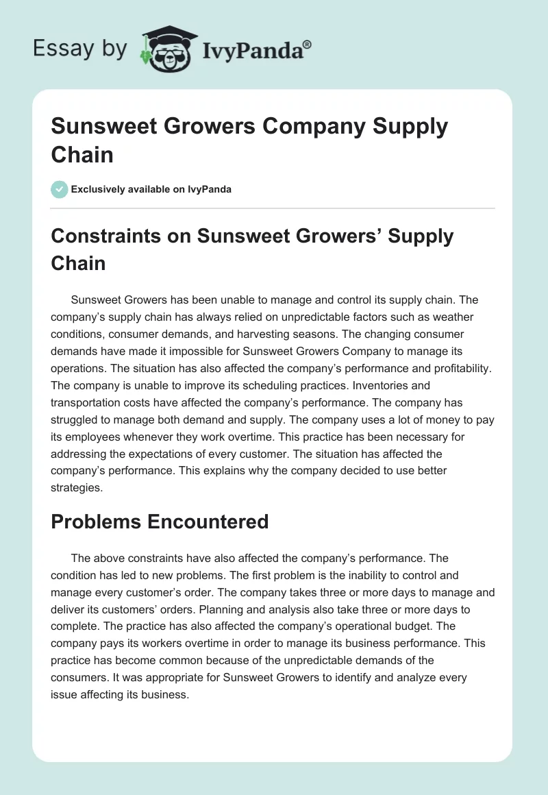 Sunsweet Growers Company Supply Chain. Page 1
