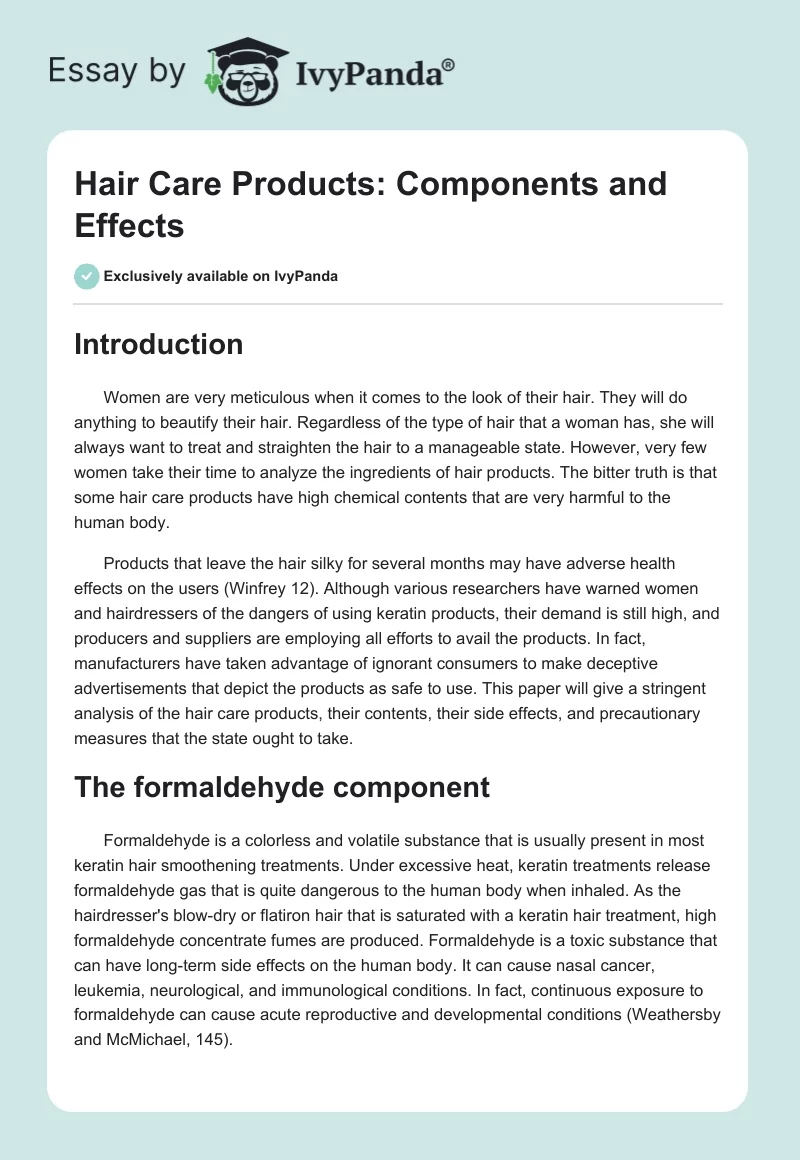 Hair Care Products: Components and Effects. Page 1