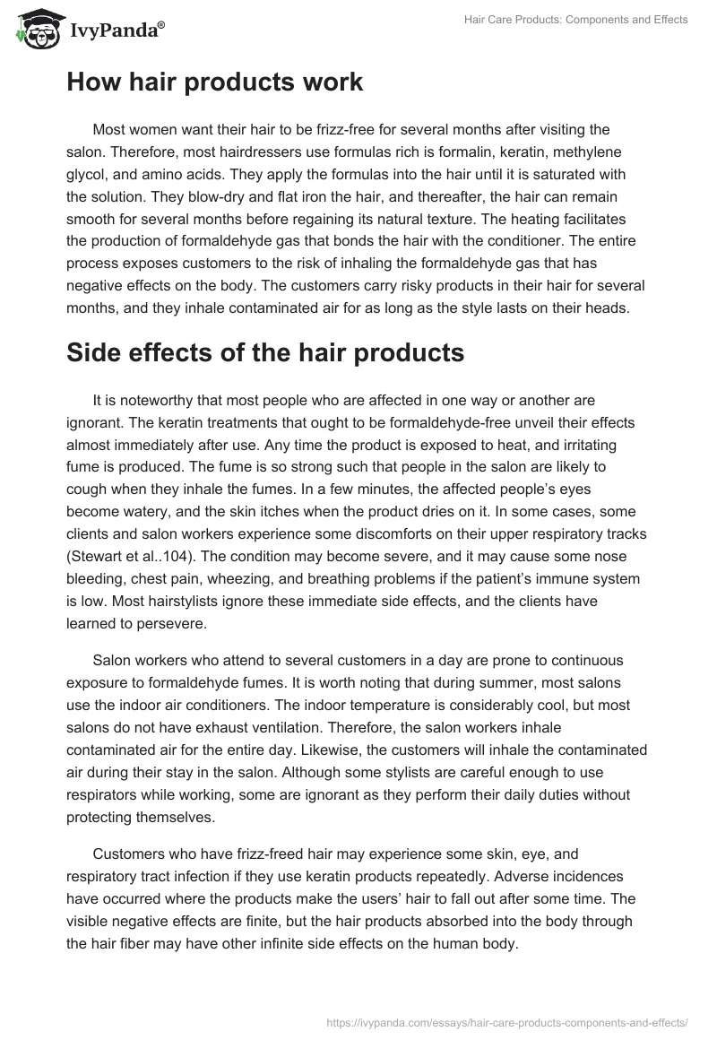 Hair Care Products: Components and Effects - 1383 Words | Essay Example