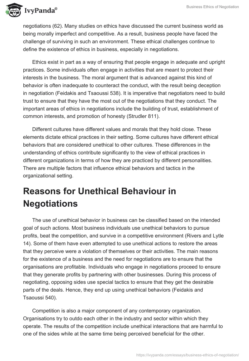 Business Ethics of Negotiation. Page 2