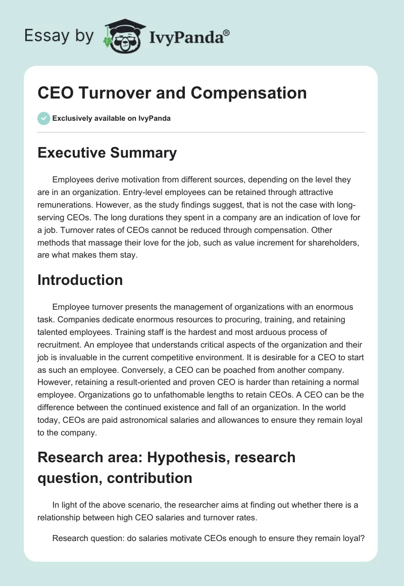 CEO Turnover and Compensation. Page 1