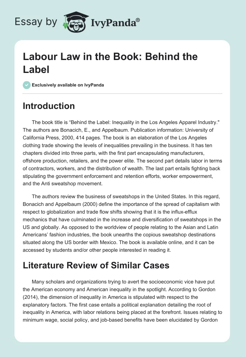 Labour Law in the Book: "Behind the Label". Page 1