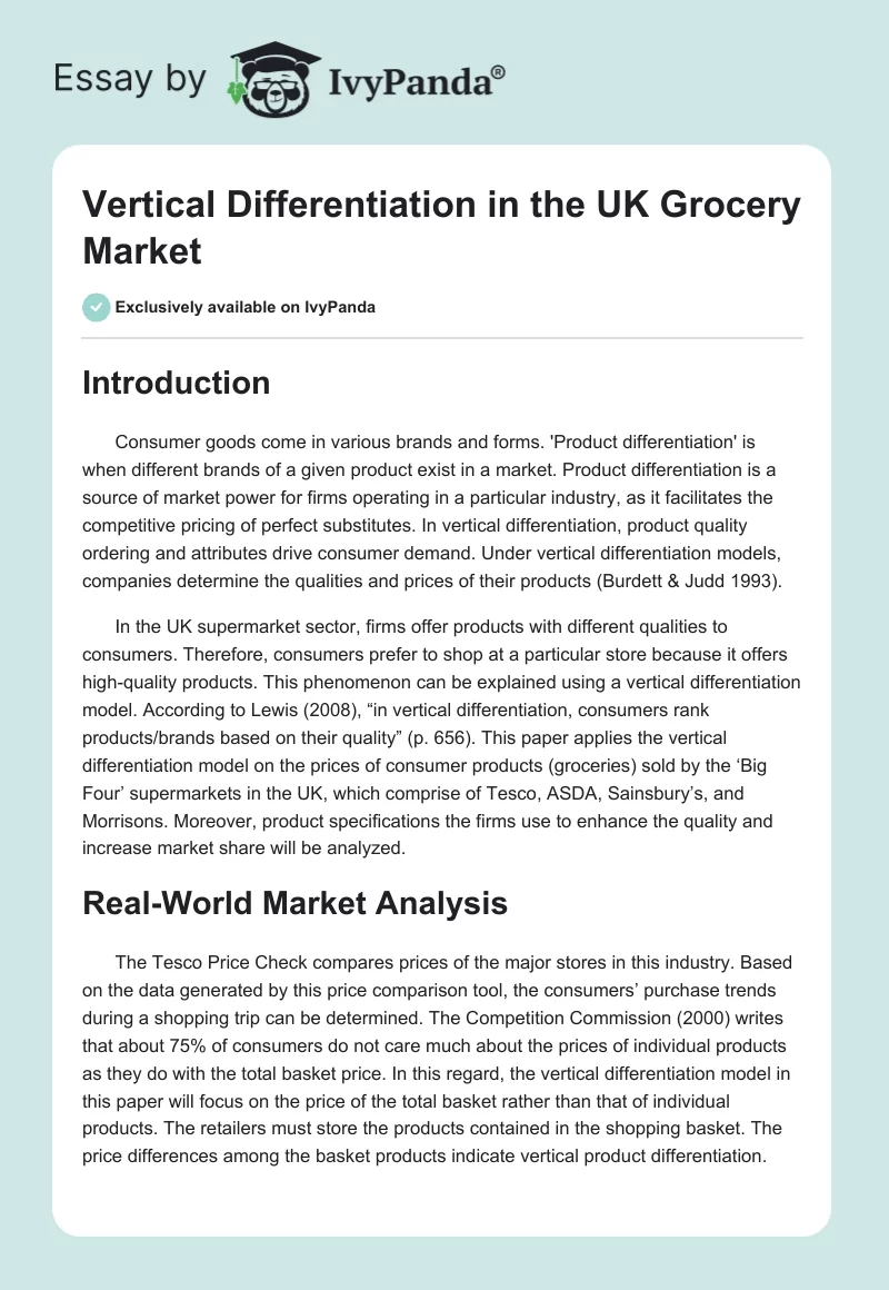 Vertical Differentiation in the UK Grocery Market. Page 1