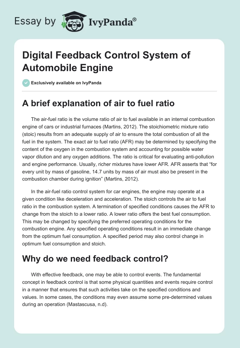 Digital Feedback Control System of Automobile Engine. Page 1