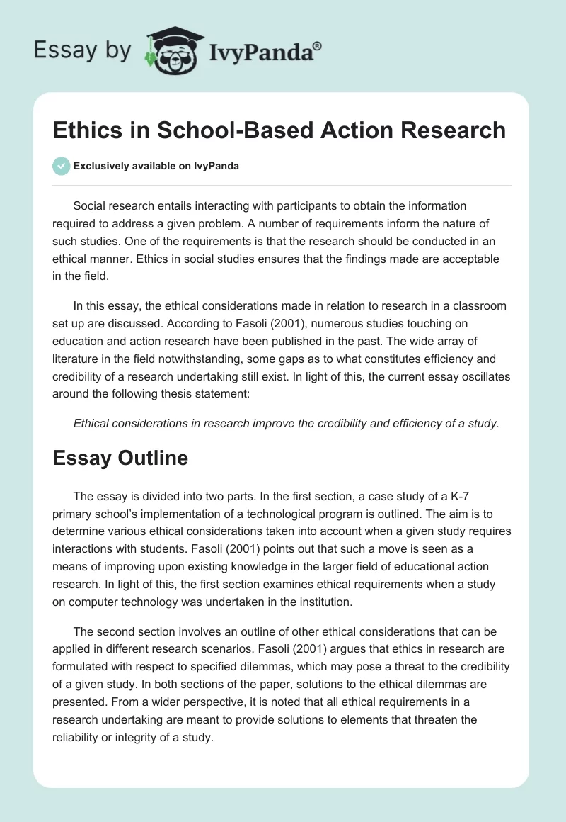 Ethics in School-Based Action Research. Page 1