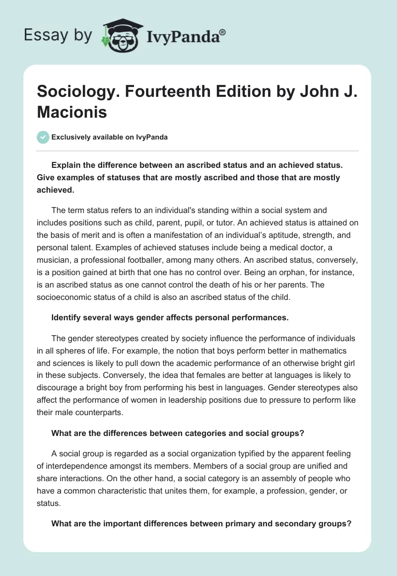 "Sociology. Fourteenth Edition" by John J. Macionis. Page 1
