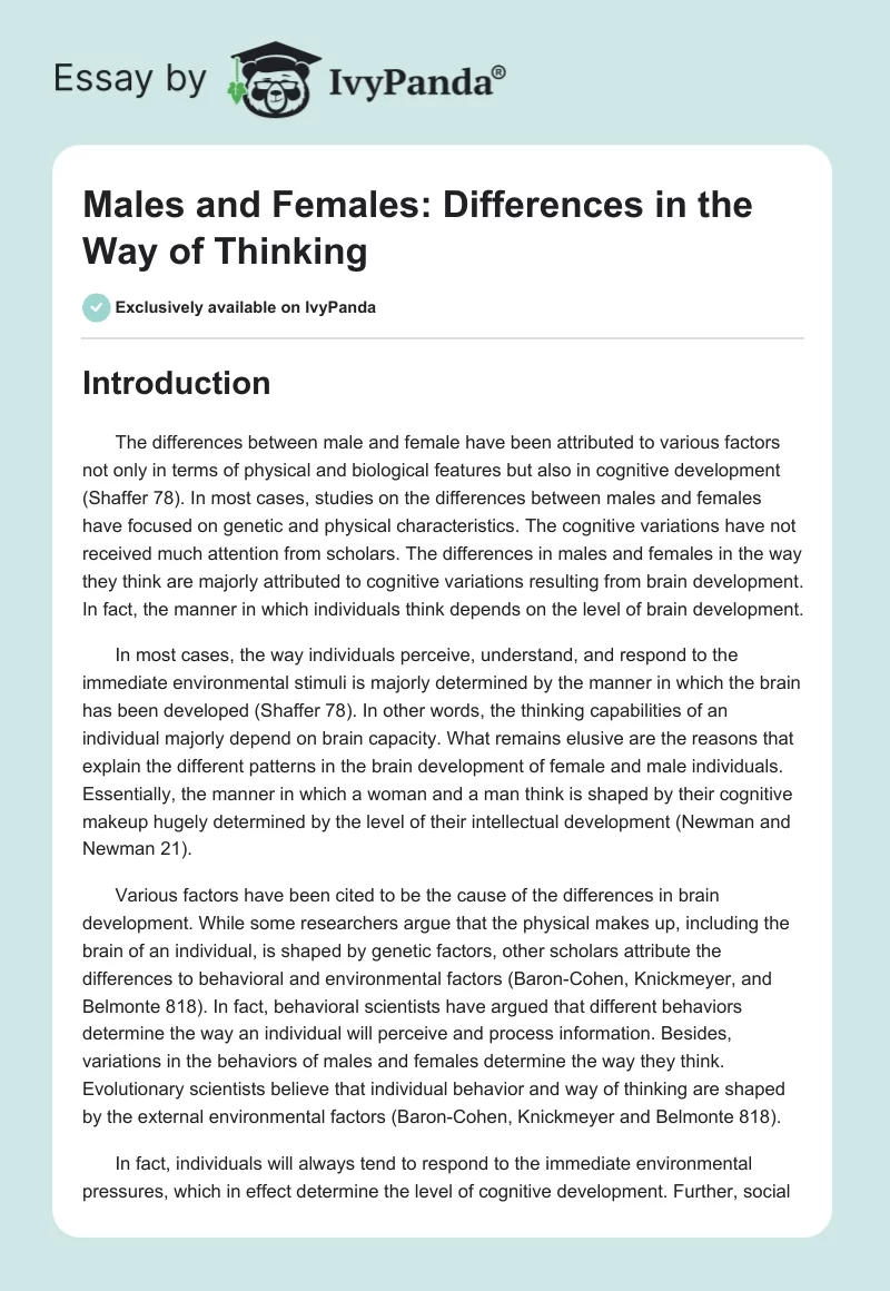 Males and Females: Differences in the Way of Thinking. Page 1