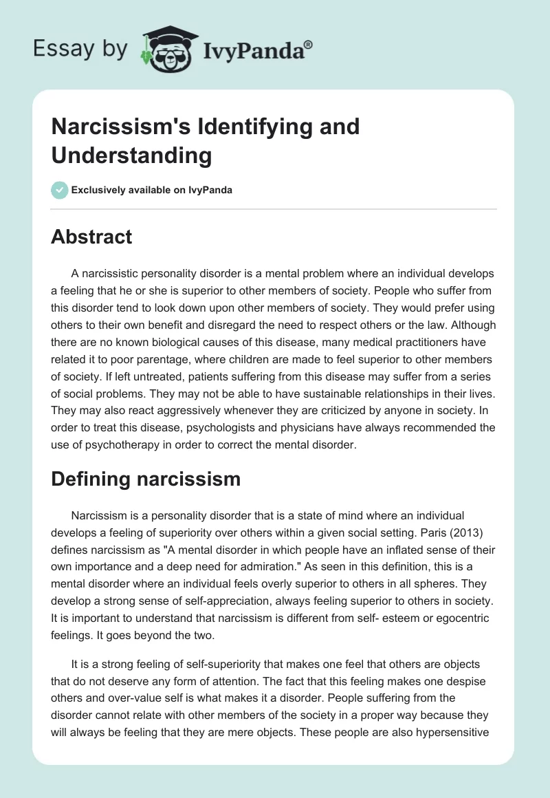 Narcissism's Identifying and Understanding. Page 1