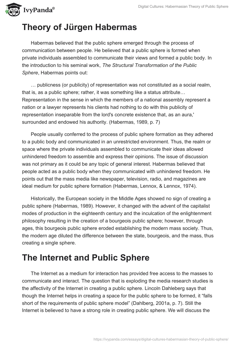 Digital Cultures: Habermasian Theory of Public Sphere. Page 2