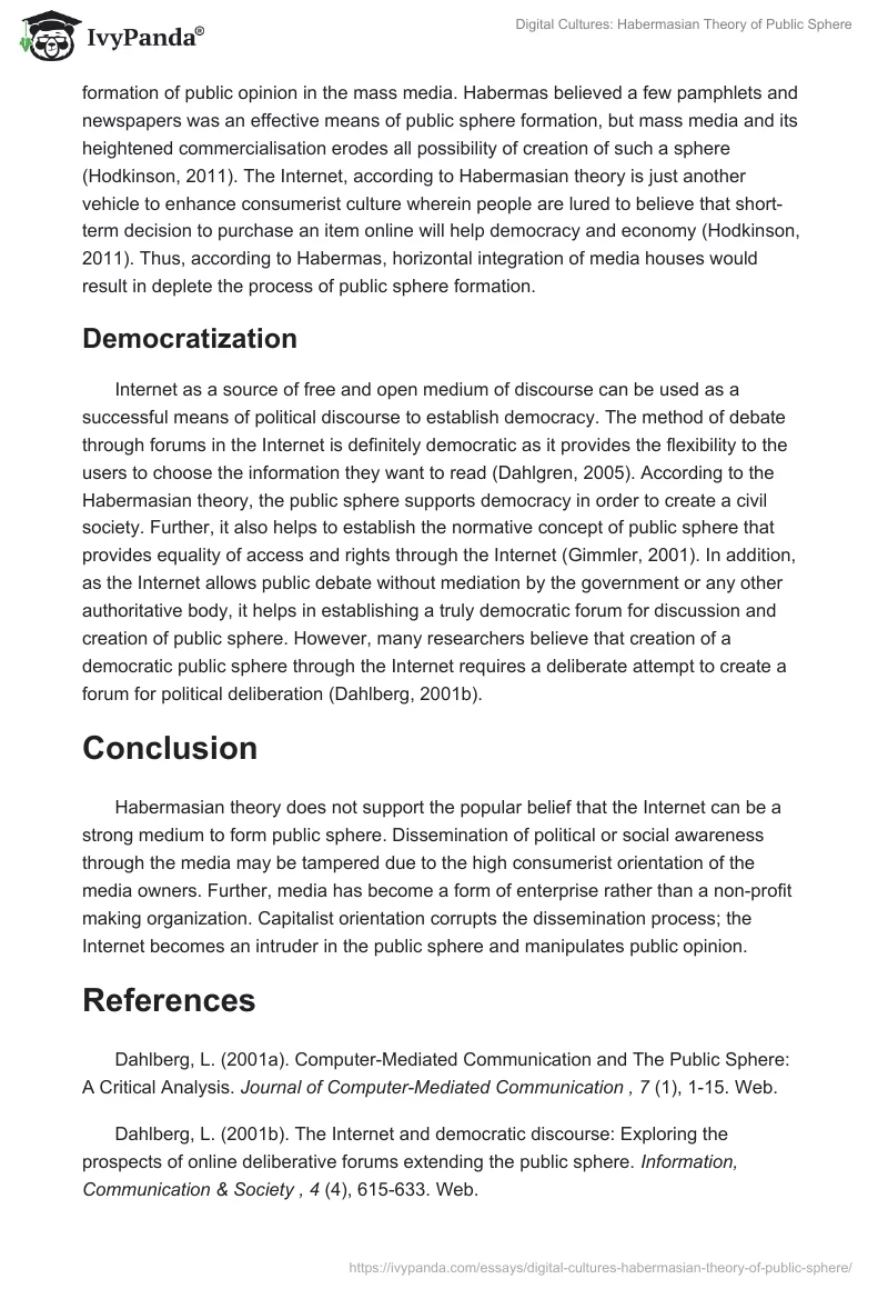 Digital Cultures: Habermasian Theory of Public Sphere. Page 5