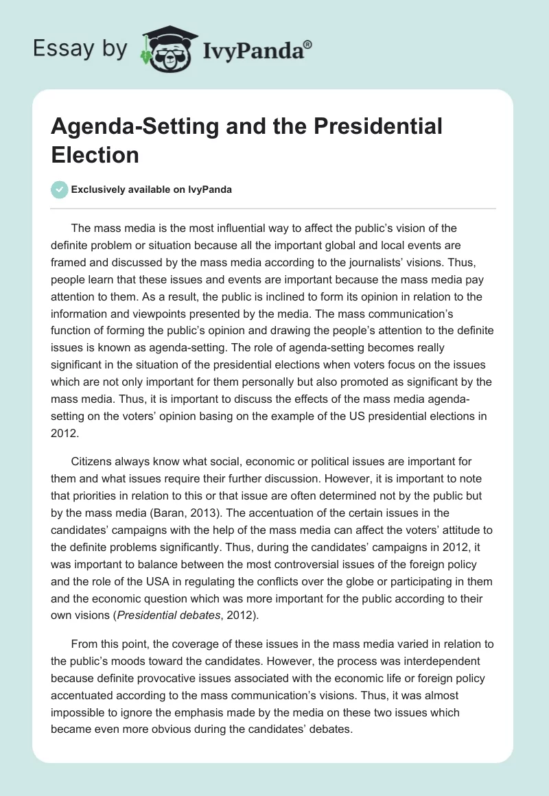 Agenda-Setting and the Presidential Election. Page 1