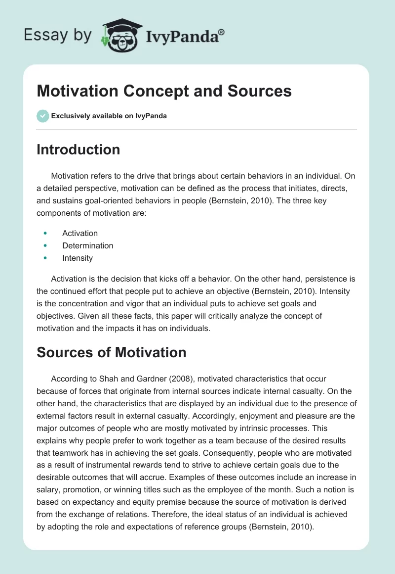 Motivation Concept and Sources. Page 1