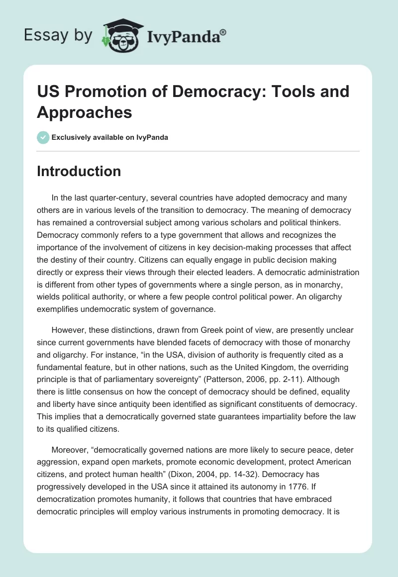 US Promotion of Democracy: Tools and Approaches. Page 1