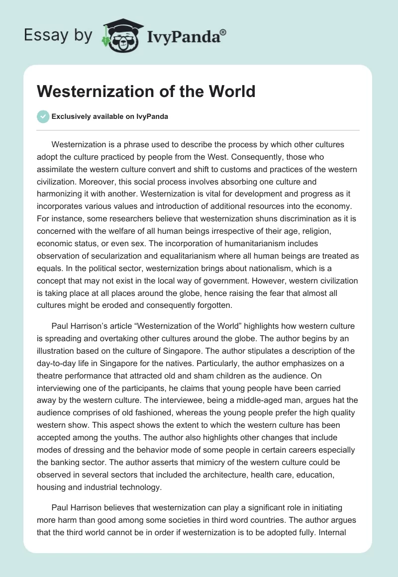 Westernization of the World. Page 1