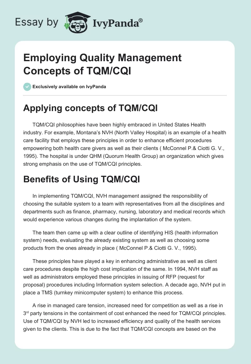 Employing Quality Management Concepts of TQM/CQI. Page 1